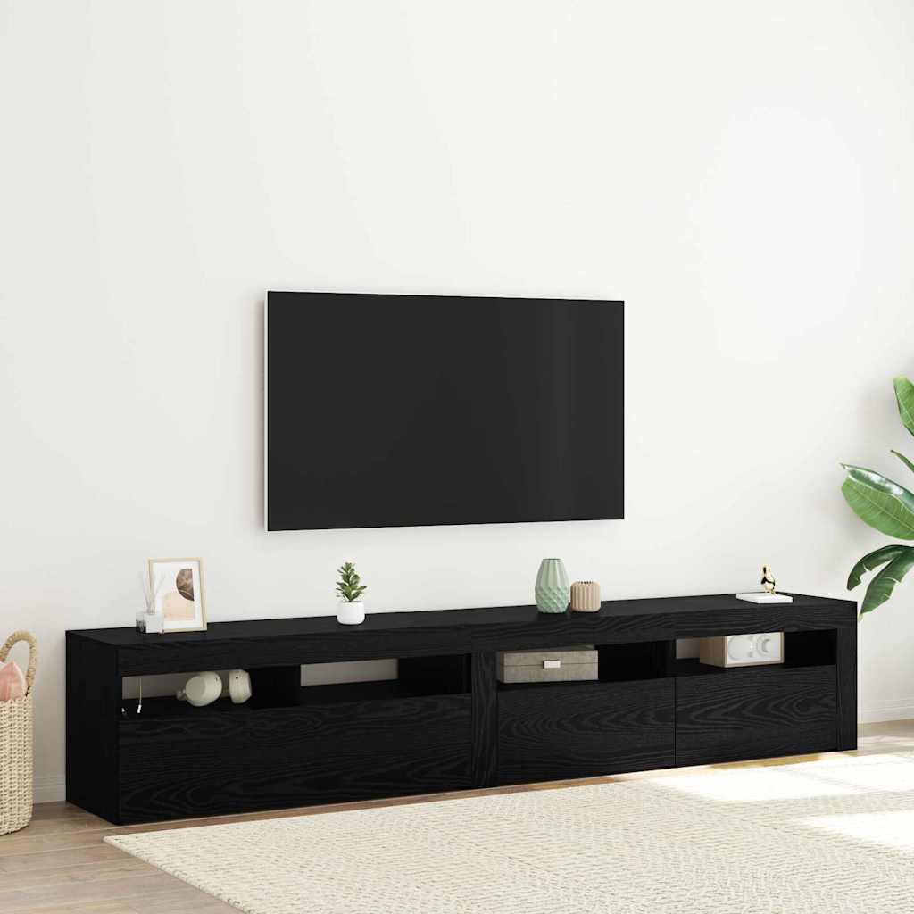 TV-Schränke 2 Stk. mit LED-Leuchten Schwarz Eiche Holzwerkstoff