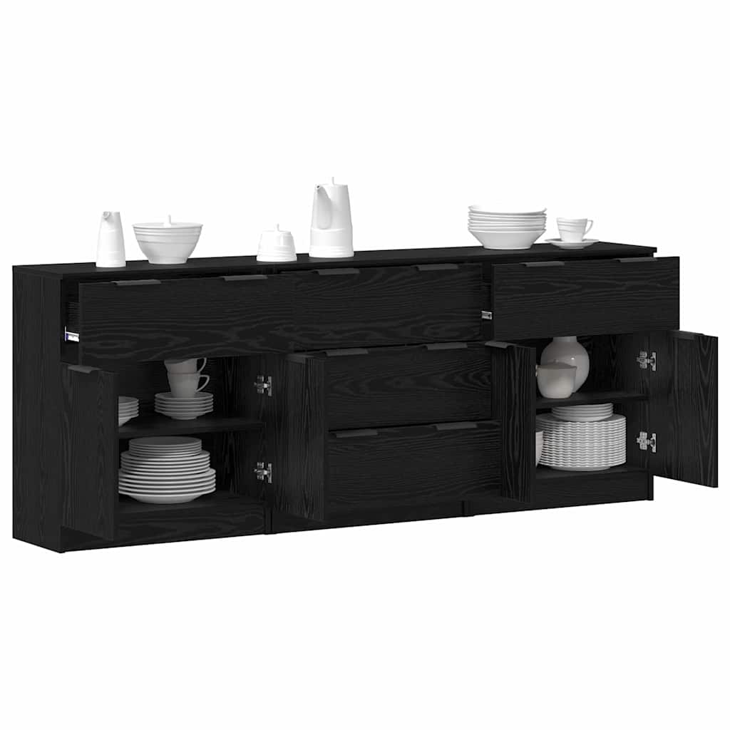 vidaXL Dressoir 3 pcs Zwart eiken 60 x 30 x 70 cm Bewerkt hout