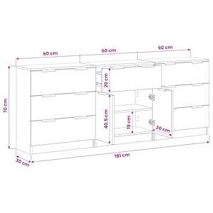 Servírovací skříň se zásuvkou 3 pcs Černý dub 181 x 30 x 70 cm - obrázek 14