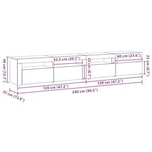 Sestava TV skříněk 3 pcs Černý dub 240 x 35 x 40 cm - obrázek 16