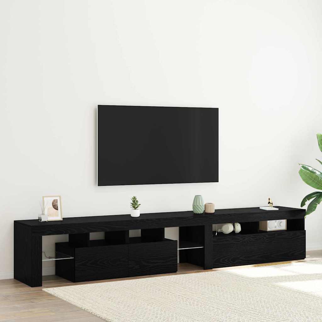 TV-Schränke 2 Stk. mit LED-Leuchten Schwarz Eiche Holzwerkstoff