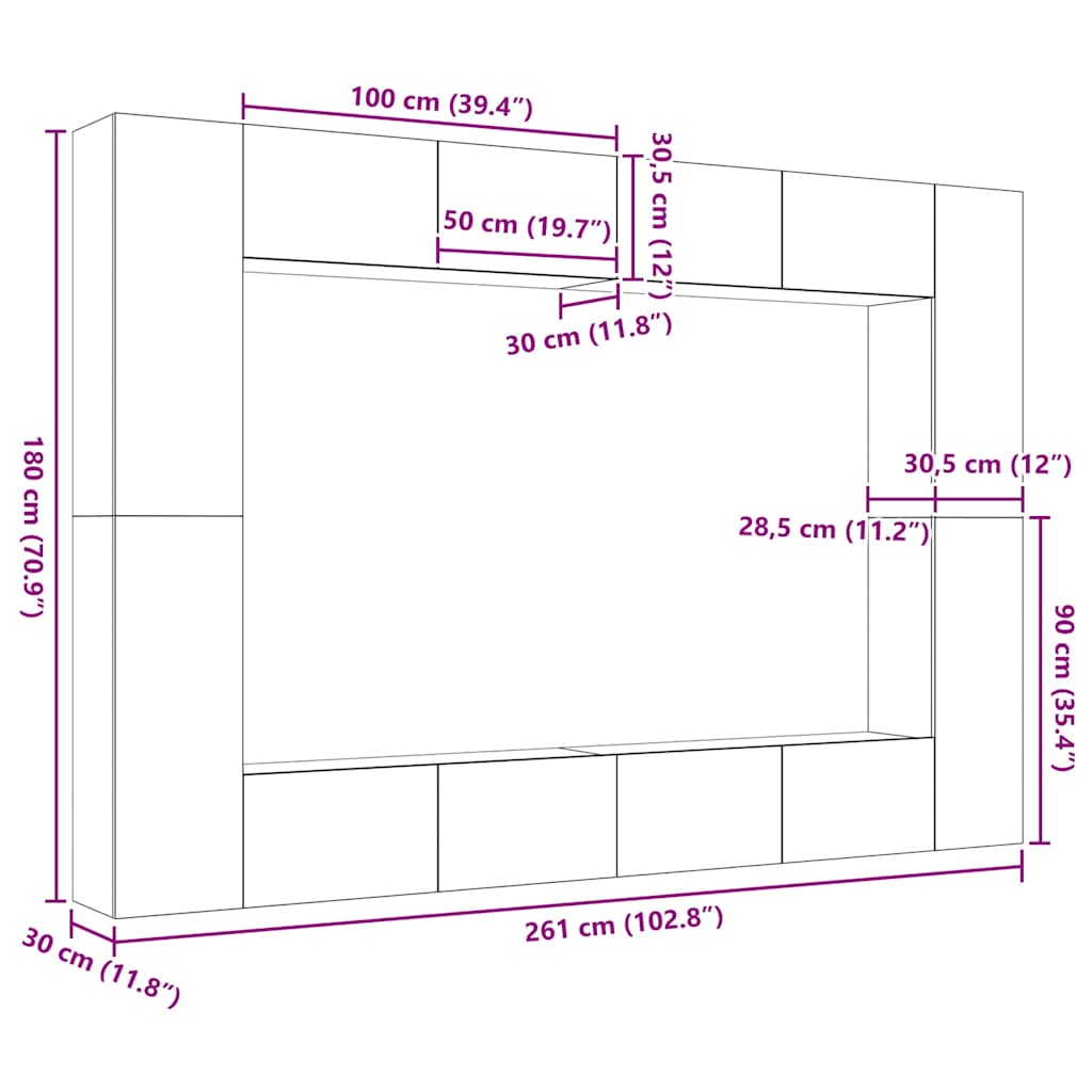 Komplet TV omaric 8 pcs Črna Orehovina 100 x 30 x 30 cm - slika 13