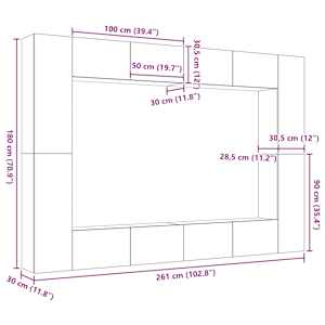 Sestava TV skříněk Nástěnný 8 pcs Černý dub 100 x 30 x 30 cm - obrázek 13