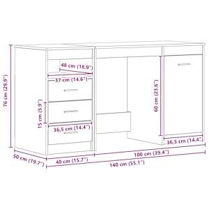 Stůl s policí 2 pcs Černý dub 140 x 50 x 76 cm kompozitní dřevo - obrázek 6