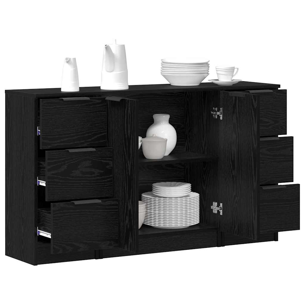 vidaXL Dressoir 3 pcs Zwart eiken 121 x 30 x 70 cm Bewerkt hout
