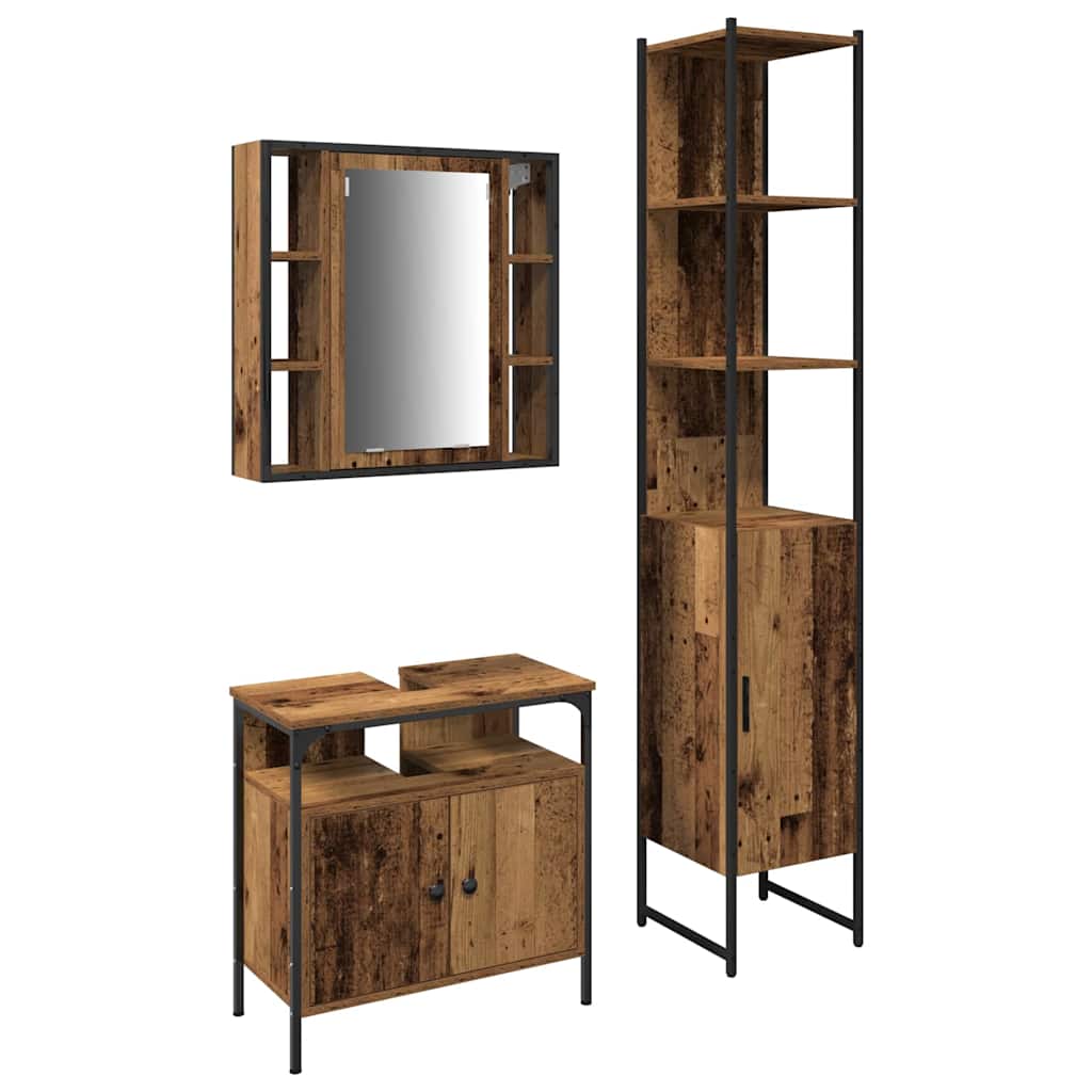 Kylpyhuoneen kaappisetti 3 pcs Vanha puu 33 x 33 x 185.5 cm