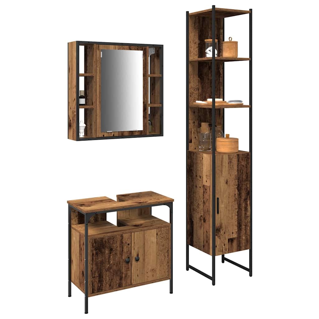 vidaXL Badkamerkast set 3 pcs Oud hout 33 x 33 x 185.5 cm Bewerkt hout