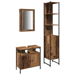 vidaXL Vannitoa m&ouml;&ouml;bleset 3 tk Vana puit 33 x 33 x 185,5 cm Tehispuit