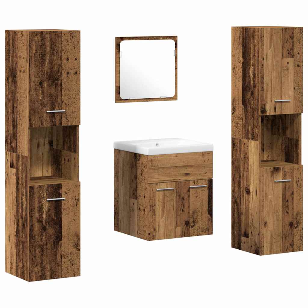 Kylpyhuonekalustesarja ovella 4 pcs Vanha Puu 41 x 38.5 x 46 cm