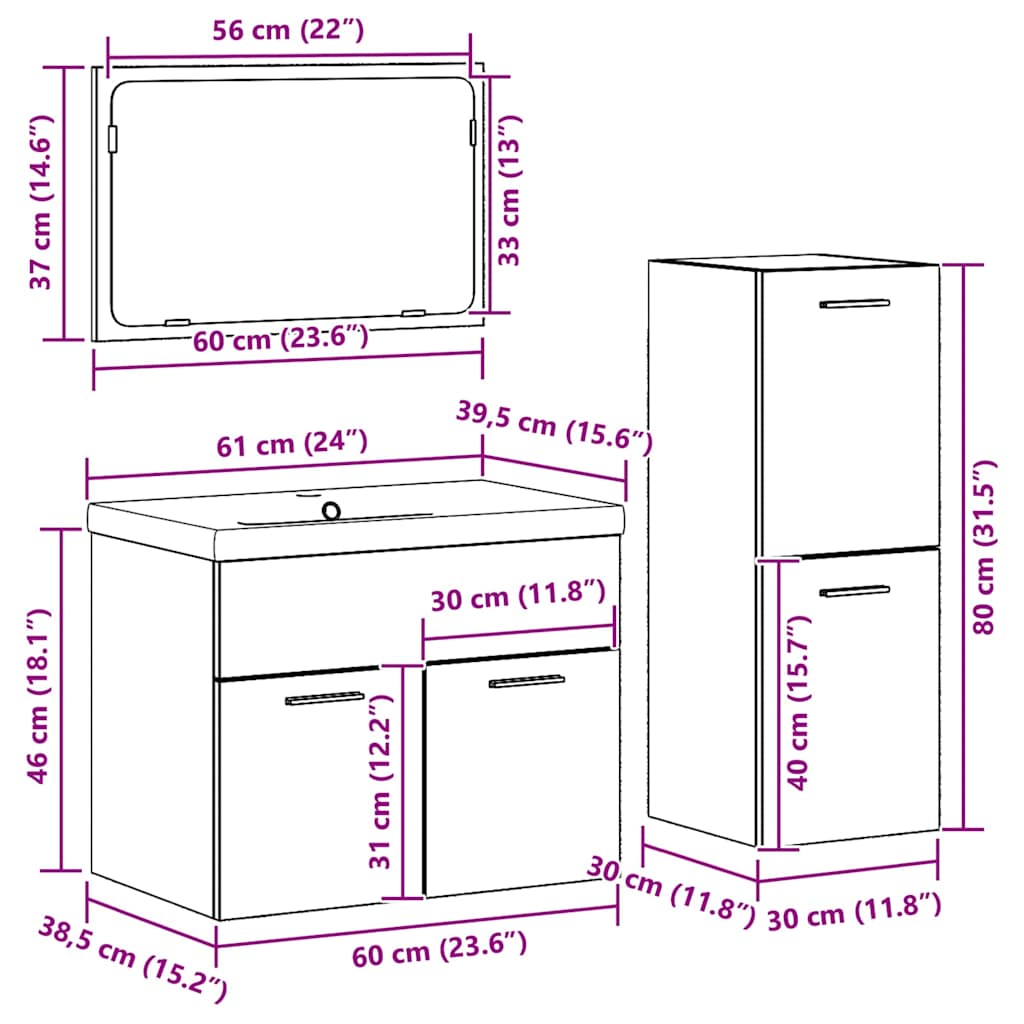 Set de mobilier pentru baie Pe perete 4 pcs Maro Lemn compozit [11]