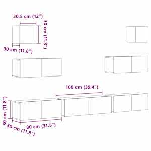 Sestava TV skříněk Nástěnný 7 pcs Černý dub 100 x 30 x 30 cm - obrázek 11
