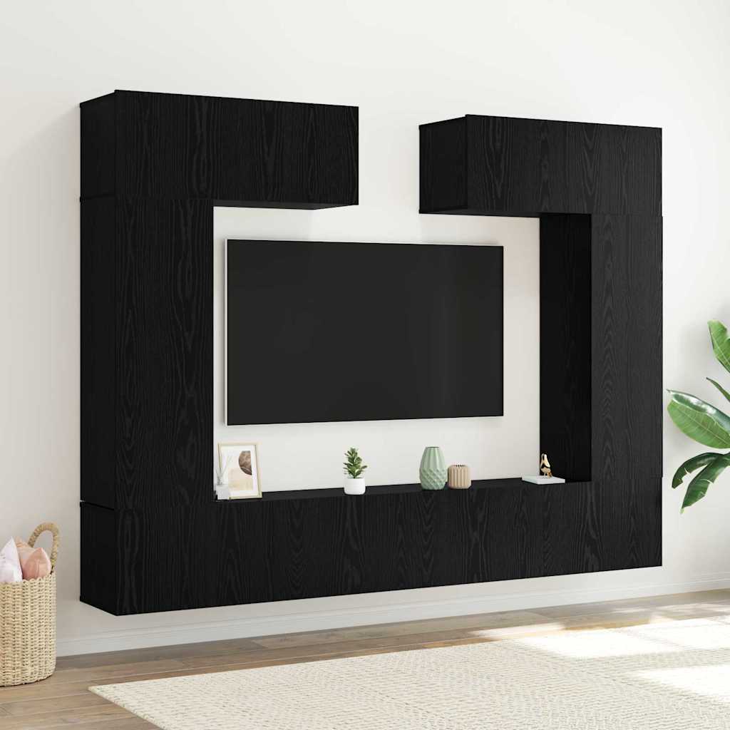 8-teiliges TV-Schranksystem – Wandmontage in Schwarz-Eiche, aus hochwertigem Holz