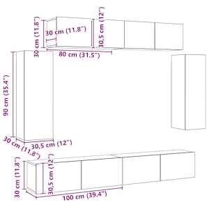 Sestava TV skříněk Nástěnný 6 pcs Černý dub 100 x 30 x 30 cm - obrázek 11