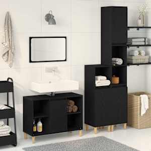 Komplet pohištva za kopalnico 3 pcs Črna Konstruiran les