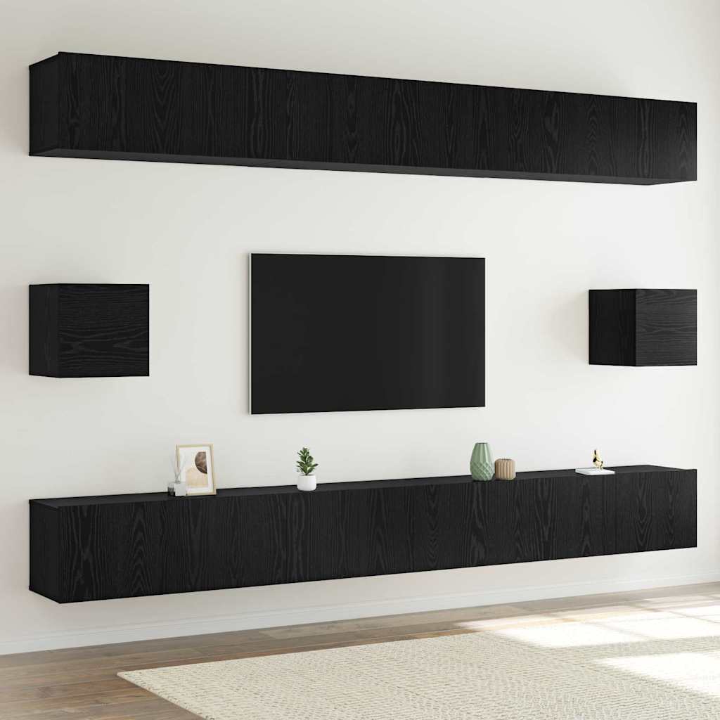 vidaXL Set comodă TV 8 pcs Stejar negru 100 x 30 x 30 cm Lemn compozit