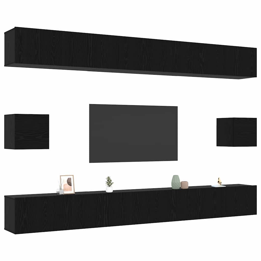 vidaXL Tv-meubelset 8 pcs Zwart eiken 100 x 30 x 30 cm Bewerkt hout