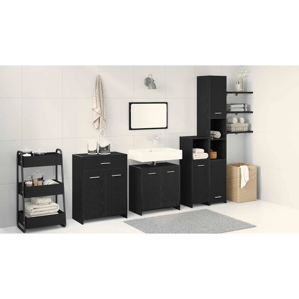 4-tlg. Badmöbel-Set Schwarz Eiche Holzwerkstoff