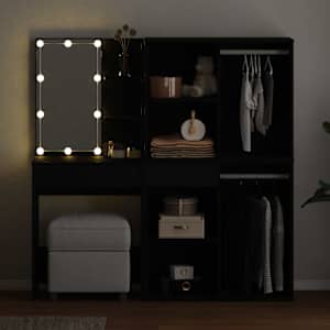 LED Toaletní stolek Set se zásuvkou Černý dub 140 x 40 x 140 cm - obrázek 4