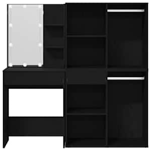 LED Toaletní stolek Set se zásuvkou Černý dub 140 x 40 x 140 cm - obrázek 10