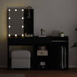 LED Toaletní stolek Set se zásuvkou Černý dub 140 x 40 x 140 cm - obrázek 4