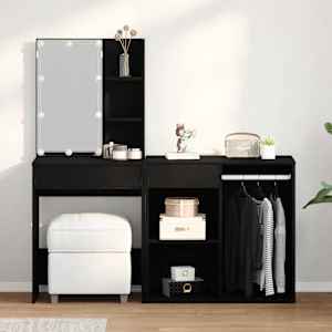 LED Toaletní stolek Set se zásuvkou Černý dub 140 x 40 x 140 cm - obrázek 1