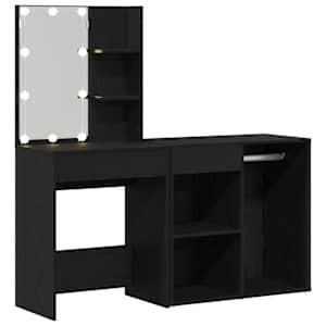 LED Toaletní stolek Set se zásuvkou Černý dub 140 x 40 x 140 cm - obrázek 5