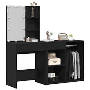 LED Toaletní stolek Set se zásuvkou Černý dub 140 x 40 x 140 cm - obrázek 3