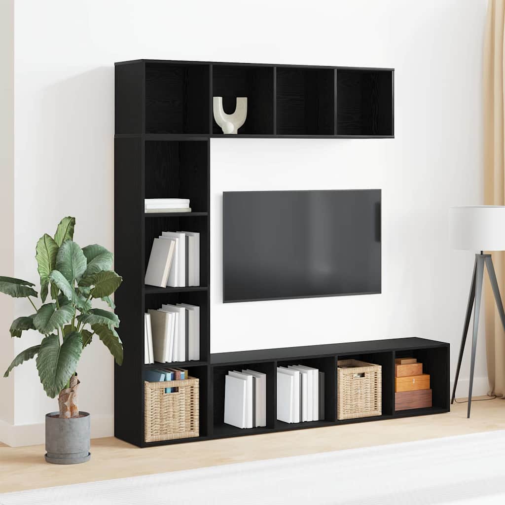 Boghylder 3 stk Sort Eg 36x30x143 cm Konstrueret Træ