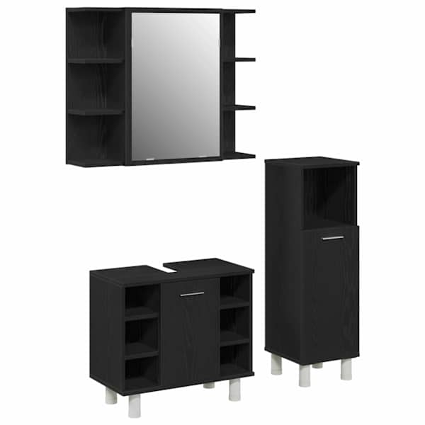 vidaXL Vannitoa m&ouml;&ouml;bleset 3 tk Must 30 x 30 x 99,5 cm Tehispuit
