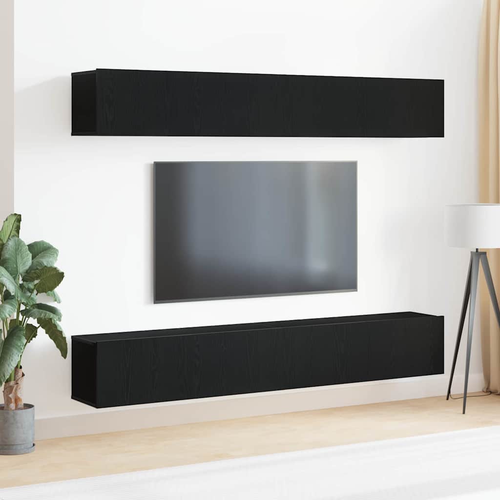4-teiliges TV-Schrank-Set - Wandmontiert in Schwarz Eiche