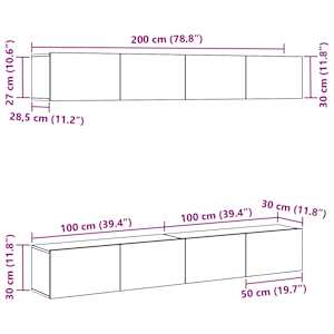 Sestava TV skříněk Nástěnný 4 pcs Černý dub 100 x 30 x 30 cm - obrázek 11