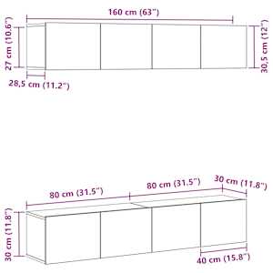 Sestava TV skříněk Nástěnný 4 pcs Černý dub 80 x 30 x 30 cm - obrázek 10
