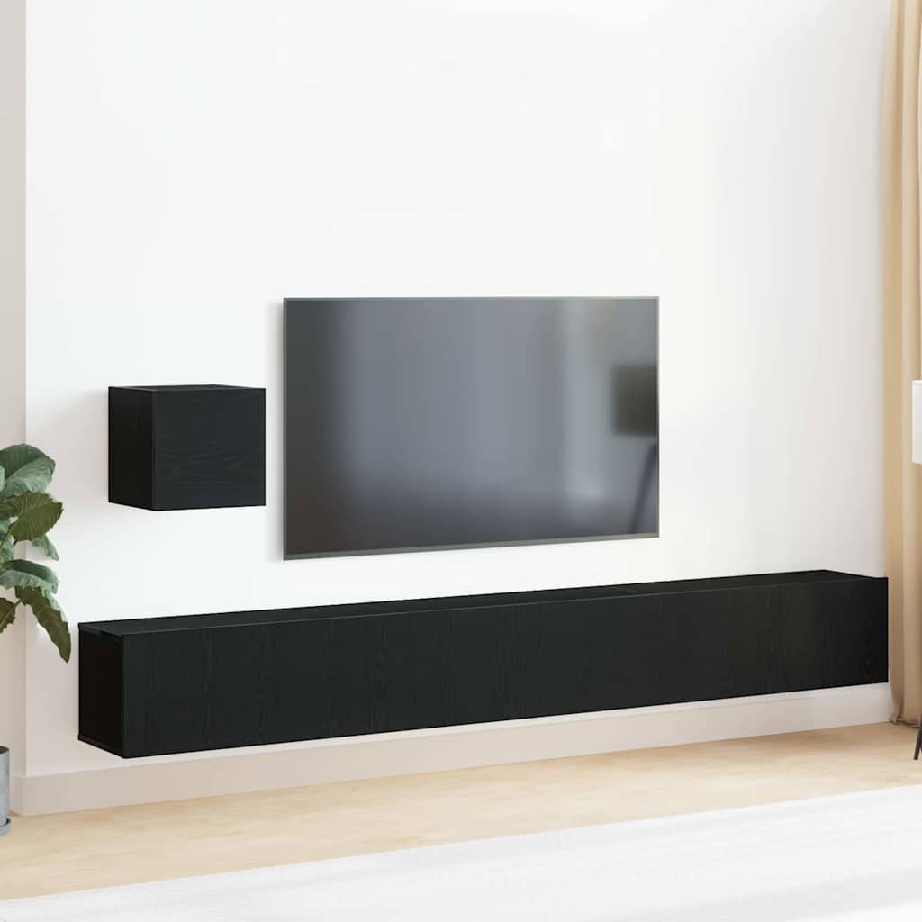 4-teiliges TV-Unit-Set aus schwarzem Eichenholz, Holzwerkstoff.