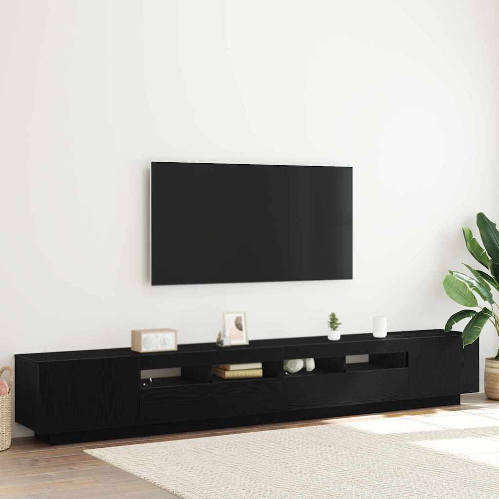 TV skrinka s LED svetlami, čierny dub, 260x35x40 cm, kompozitné drevo 3333064