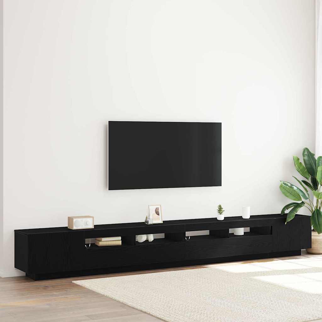 TV-Schrank mit LED-Lichtern in Schwarz und Eiche, 300x35x40 cm, Holzwerkstoff