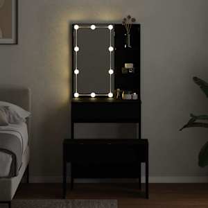 LED Toaletní stolek Set 2 pcs Černý dub kompozitní dřevo - obrázek 4