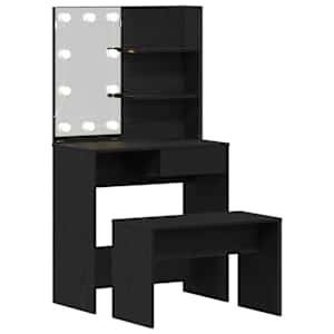 LED Toaletní stolek Set 2 pcs Černý dub kompozitní dřevo - obrázek 5
