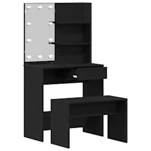 LED Toaletní stolek Set 2 pcs Černý dub kompozitní dřevo - obrázek 6