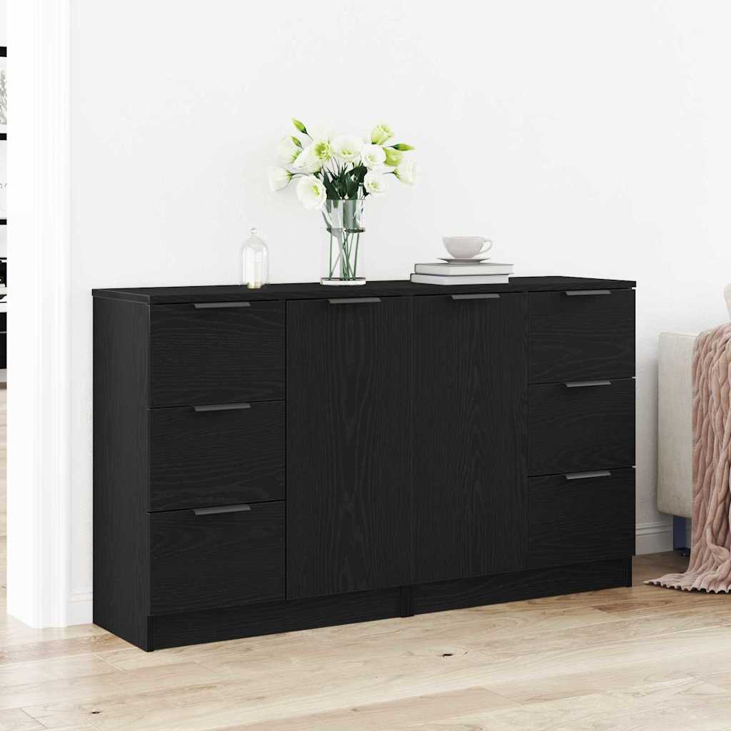 Aparadores 2 pcs Negro Roble 60x30x70 cm Madera elaborada