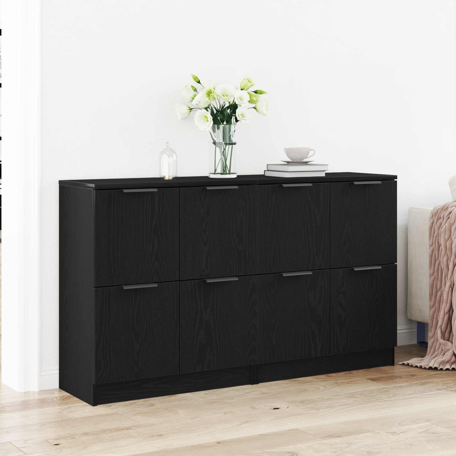 vidaXL Bufet 2 pcs Stejar Negru 60 x 30 x 70 cm Lemn compozit