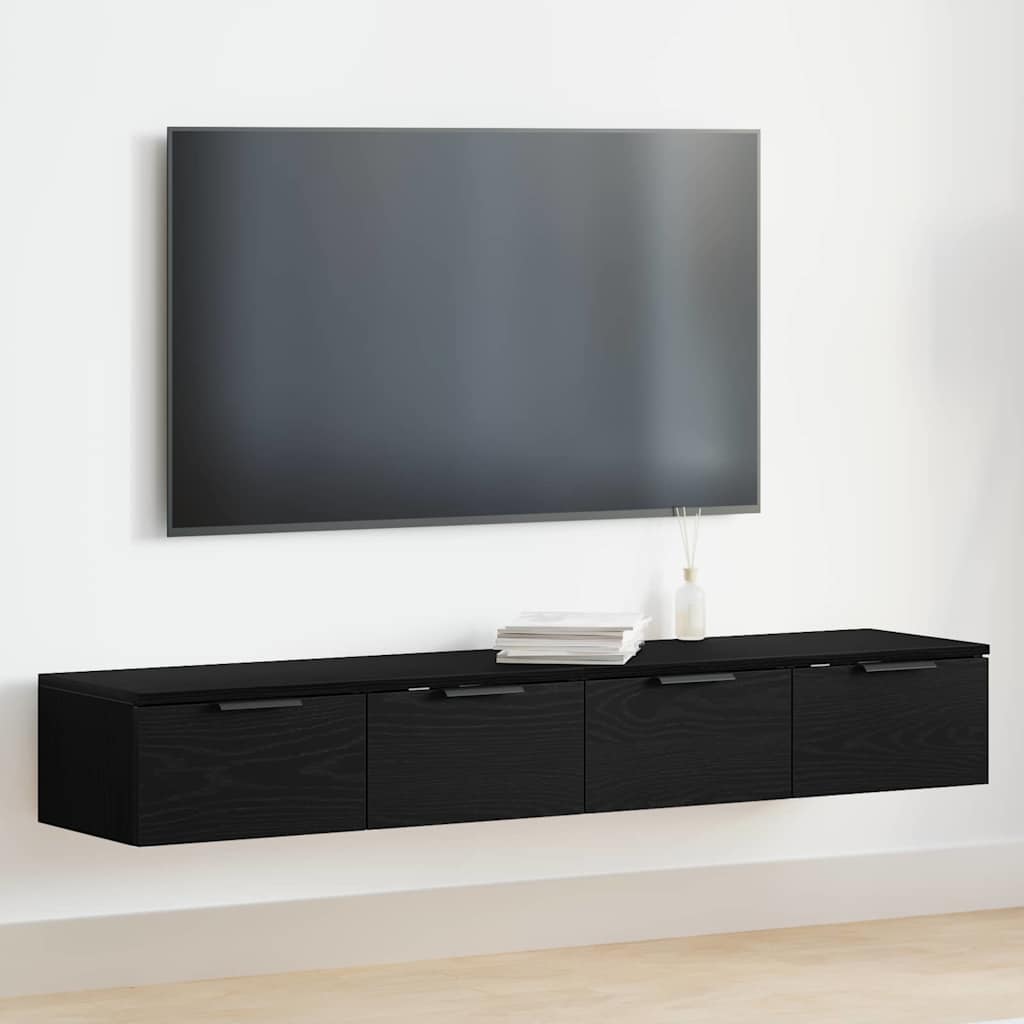 Vægskabe 2 stk Sort egetræ 68x30x20 cm Konstrueret træ