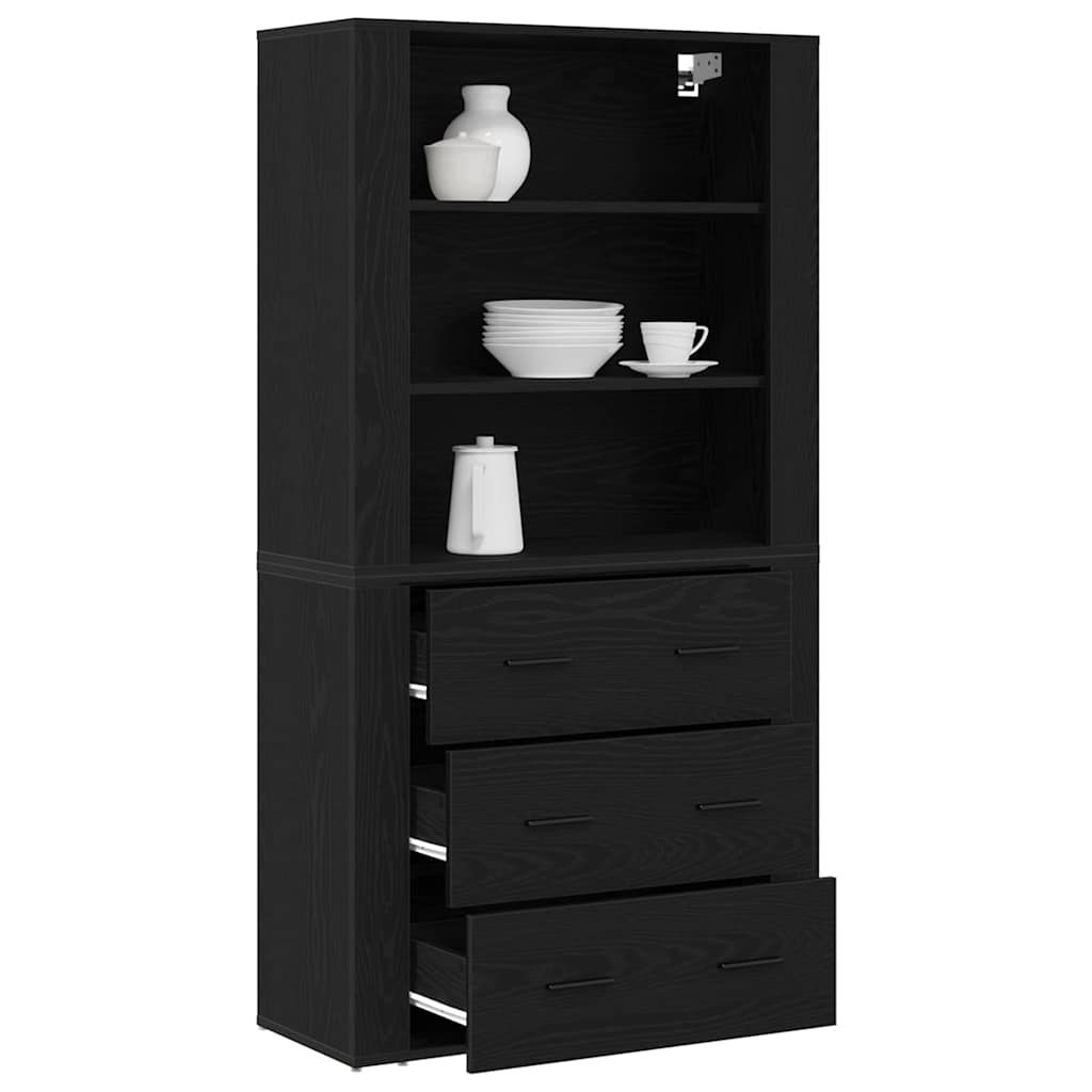 vidaXL Highboard met lade Zwart eiken 80 x 33 x 150 cm Bewerkt hout