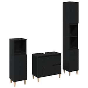 vidaXL Vannitoa m&ouml;&ouml;bleset 3 tk Must tamm 30 x 30 x 180 cm