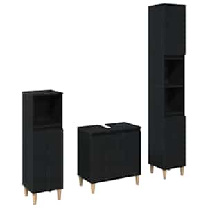 vidaXL Vannitoa m&ouml;&ouml;bleset 3 tk Must tamm 30 x 30 x 180 cm