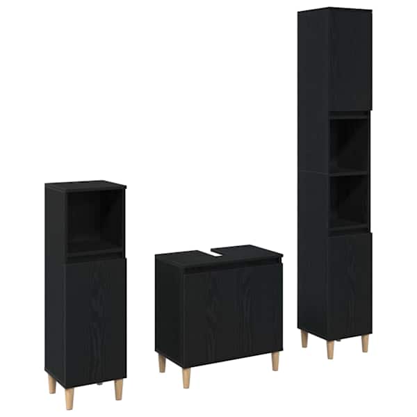 vidaXL Vannitoa m&ouml;&ouml;bleset 3 tk Must tamm 30 x 30 x 180 cm