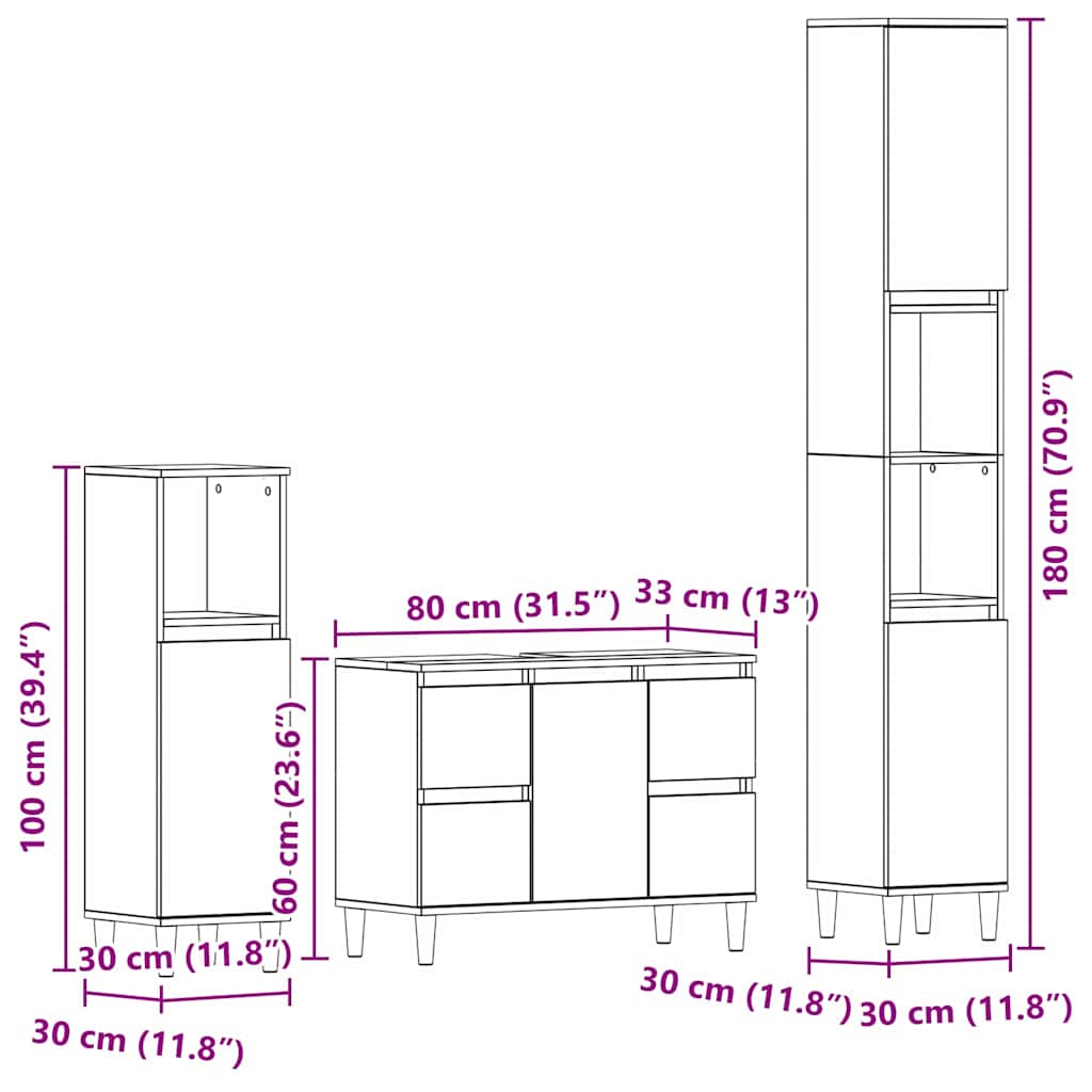 Sada koupelnového nábytku 3 pcs Černý dub Skládané dřevo a kov - obrázek 16