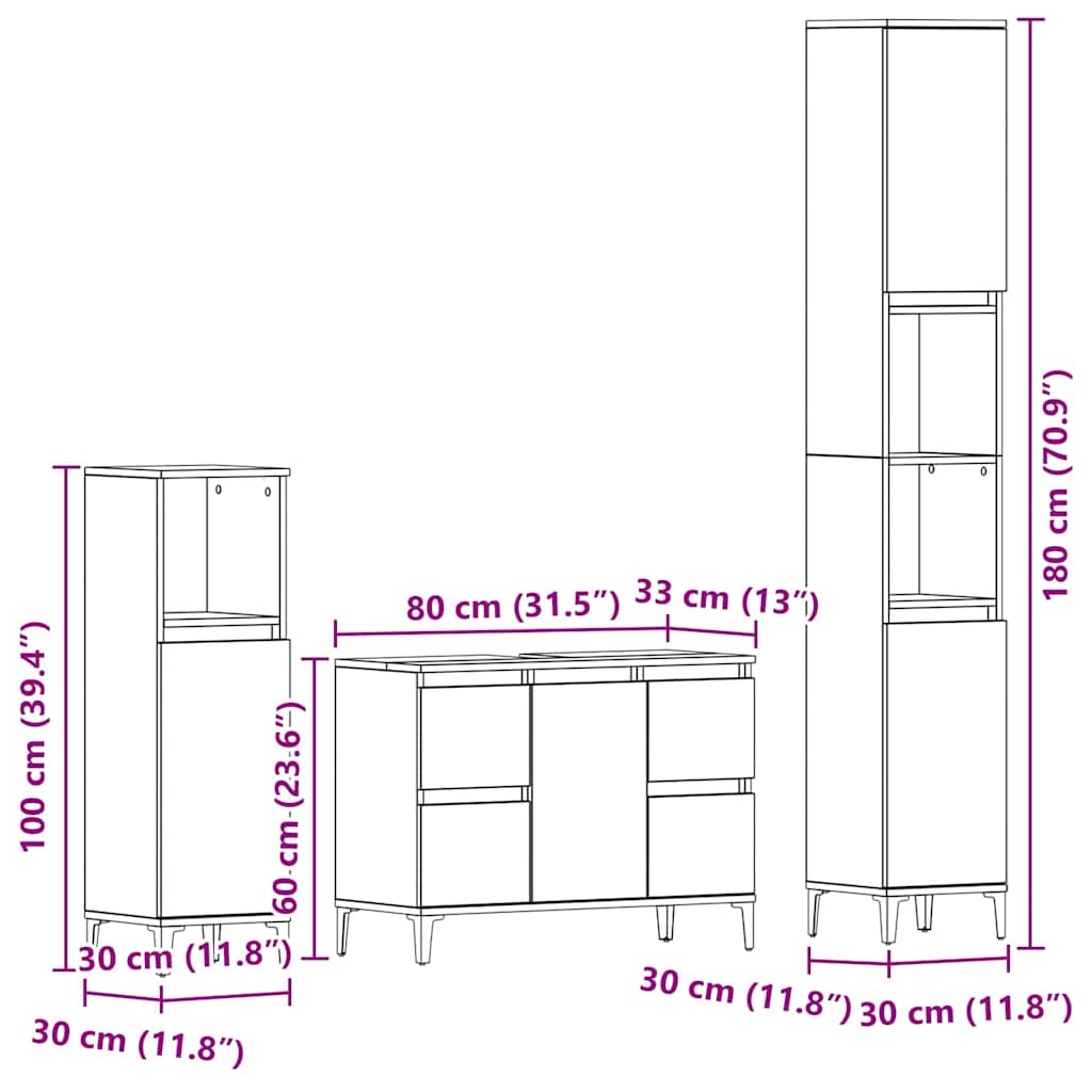 Sada koupelnového nábytku 3 pcs Černý dub Skládané dřevo a kov - obrázek 16