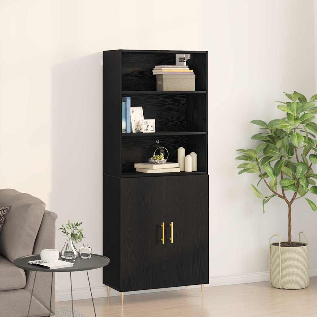 Kõrge kapp Must tamm 69.5x34x180 cm Töödeldud puit