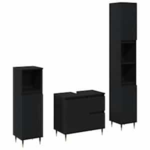 vidaXL Vannitoa m&ouml;&ouml;bleset 3 tk Must tamm 30 x 30 x 190 cm