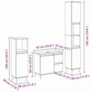Sada koupelnového nábytku 3 pcs Černý dub 30 x 30 x 190 cm - obrázek 15